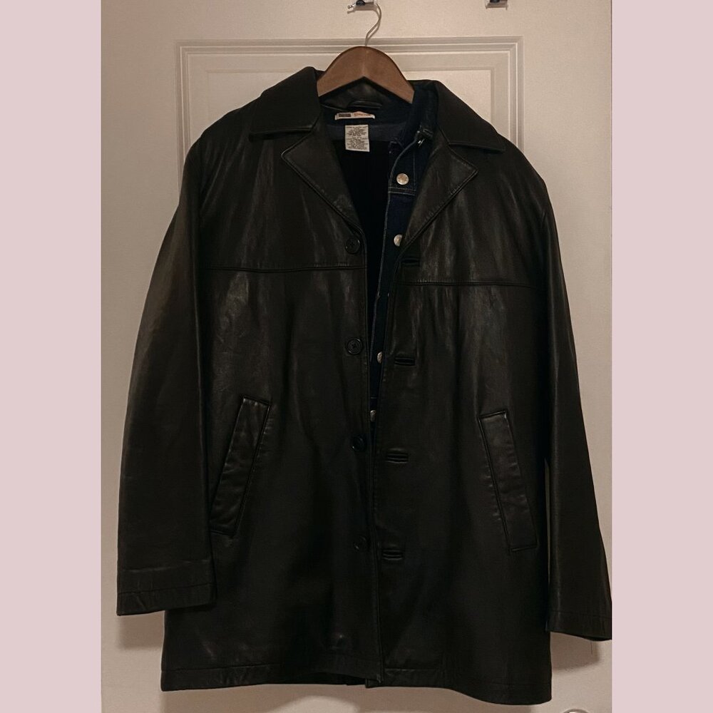 Coach Men's Black Leather Jacket / Casual Blazer with Notched Lapel, Size S